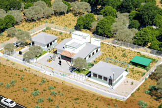 craft 2d site plan, 3d floor plan space, top view exterior, landscape rendering
