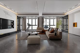 renew 3d minimalist living dining area,multipurpose room,indoor lounge rendering