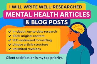 write well researched mental health articles and blog posts