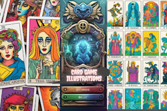 custom card game design, card illustration, tarot card, playing card, uno deck