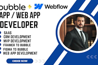 build responsive no code web app with webflow and bubble for saas mvp animation