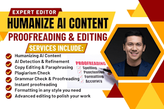 proofread, humanize ai content, native novel editor, book and ebook editing