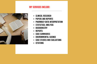 clinical research, pharmacy data analysis, biochemistry,environment case studies