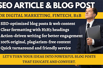 write digital marketing blogs, fintech, b2b, saas web content and tech article