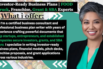 write investor ready food truck business plan, sba loan, restaurant or cafe plan