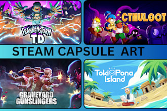 steam capsule art, 2d art character illustration, steam artwork game logo design