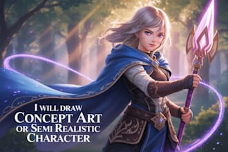 draw concept art or semi realistic character, anime manga fanart oc fantasy