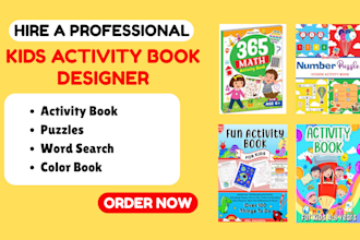 create kid activity book, puzzles, sudoku word search, maze kids color book