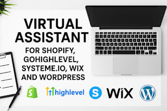 do shopify, gohighlevel, systeme io, wix, wordpress virtual assistant tasks