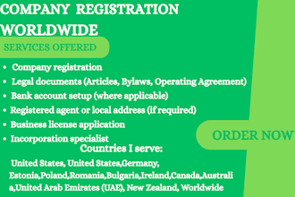provide company registration with office address, local address in all countries