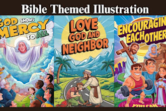 illustrate bible themed storybook, christians kids stories children book cover