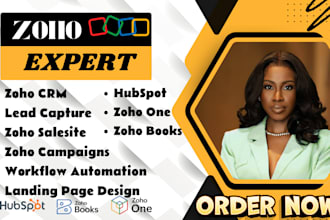 setup zoho CRM, zoho one, hubspot, pipedrive, zoho books, zoho landing page zoho