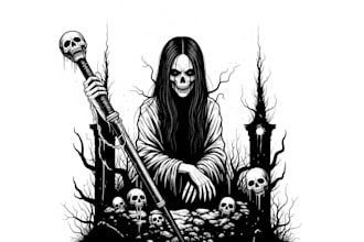 illustrate a dark art illustration for album covers and more