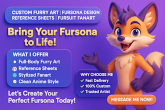 draw furry art, custom fursona, fursuit fanart, or reference sheet