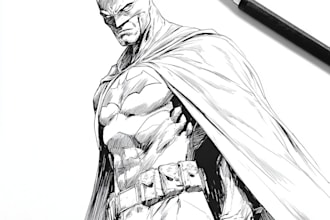 draw black and white comic superhero character line art