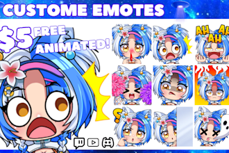 draw custom chibi twitch emotes and animated emotes vtuber for stream