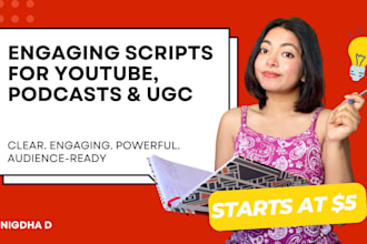 write engaging youtube scripts, podcast content or ugc copy