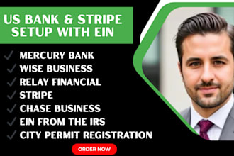 creat bank creation mercury wise relay chase bank account stripe ein city permit