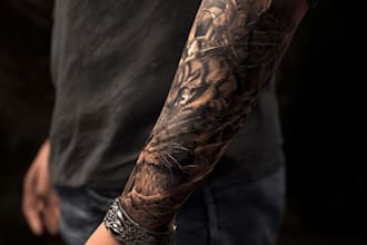 create custom realistic tattoo design, tattoo sleeve