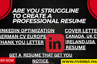 write professional resume german or UK CV linkedin profile and thank you letter