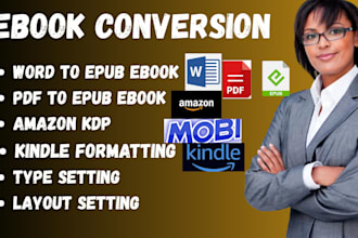 do ebook conversion from PDF, word, indesign into epub, kindle formats