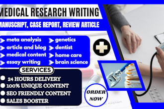 write medical research, health care, case report, copywrite, data analysis ebook