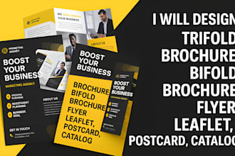 design trifold, bifold brochures, flyers, leaflets, postcards and catalogs
