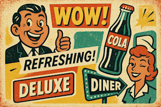 create retro and vintage illustrations for branding, products and comics