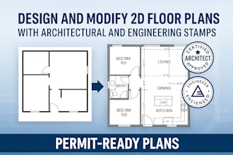 draw and modify 2d floor plan, provide architectural stamp and engineering stamp