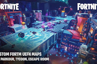 build custom fortnite uefn maps 1v1, tycoon, parkour escape rooms more