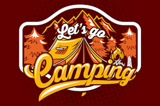 do modern minimalist camping logo design and brand identity