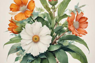 draw botanical illustrations of flowers, plants, line art