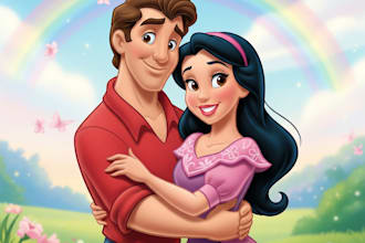draw disney family couple cartoon portrait