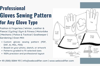 create custom gloves sewing pattern with accurate dimensions