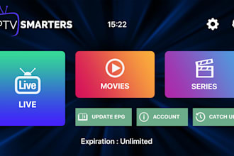 build iptv app, m3u playlist, vod app with admin panel,