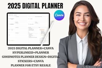 create 2025 digital planner in canva with hyperlinked tabs, stickers, and pages