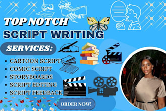 write engaging and creative cartoon scripts, character animation, cartoon videos