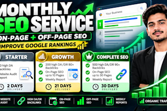 do complete monthly on page and off page SEO to improve google rankings