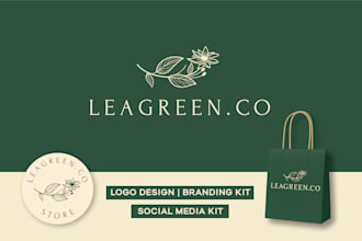 design botanical boho hand drawn logo with branding kit