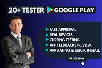 provide 12 tester 20 tester for google play closed testing with guides