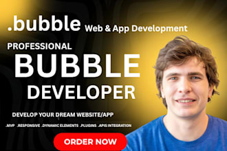 build bubble io app, saas, mvp, web app, no code, adalo, ai, api, mobile app