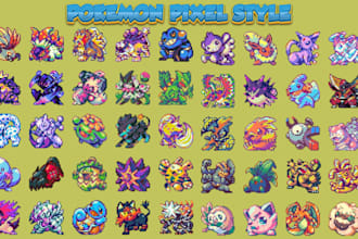 design pokemon pixel art or fakemon pokemon style, pixel animation sprite sheet