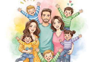create hard watercolor oil family portrait illustration
