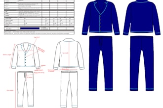 do fashion design, clothing tech pack, apparel design, and flat sketch