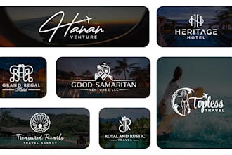 do luxury modern travel, vacation, agency and hotel logo design