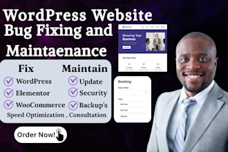 design revamp wordpress elementor business website fix bugs booking maintenance