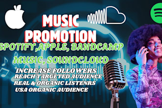 promote your music on spotify, apple music, bandcamp, and soundcloud to audience