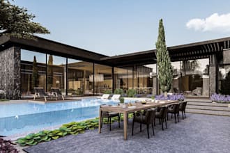 design modern residential complex,luxury villa, garden,pool design,courtyard,cgi