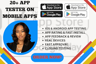 provide 20 real mobile app testers for google play and ios app testing app bug