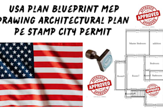 do usa plan blueprint, mep drawing architectural plan pe stamp city permit